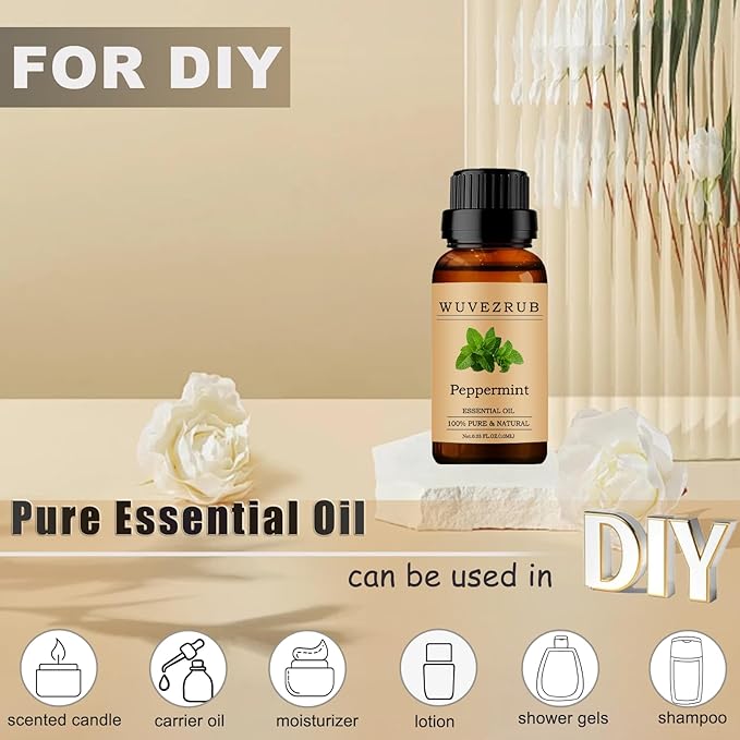 Peppermint Essential Oils 10ML, 100% Pure and Natural Essential Oil for Aromatherapy Diffuser - 0.33 Fl Oz/Peppermint
