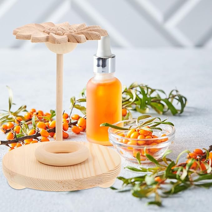 Wood Lotus Aromatherapy Diffuser and Essential Oil Holder 2-in-1 Wooden Display Stand for Home and Office Natural Essential Oil Storage Organizer