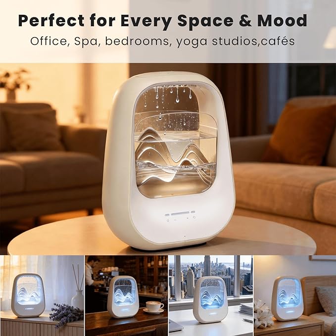 Rain Drop White Noise Machine with Realistic Rain Sounds – Bluetooth Speaker,Sleep Therapy Humidifier,Ambient Light & Aroma Diffuser for Bedroom Relaxation, Meditation & Stress Relief