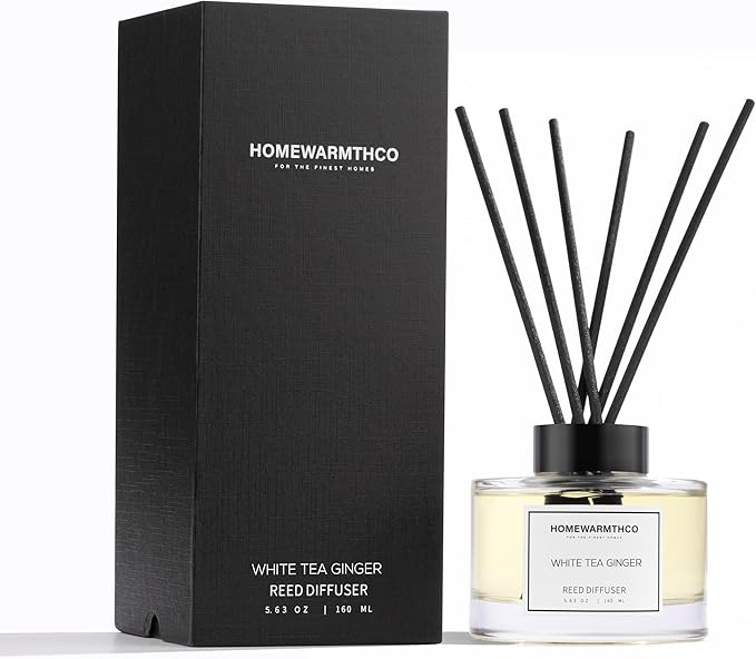 White Tea Amber Reed Diffuser Set - Luxury Fragrance Reed Diffusers for Home. Office, Bathroom, Kitchen and Home Decor - Long-Lasting Scent with Non-Toxic Oils (5.63 oz, 160ml)