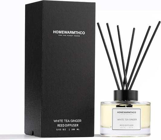 White Tea Amber Reed Diffuser Set - Luxury Fragrance Reed Diffusers for Home. Office, Bathroom, Kitchen and Home Decor - Long-Lasting Scent with Non-Toxic Oils (5.63 oz, 160ml)