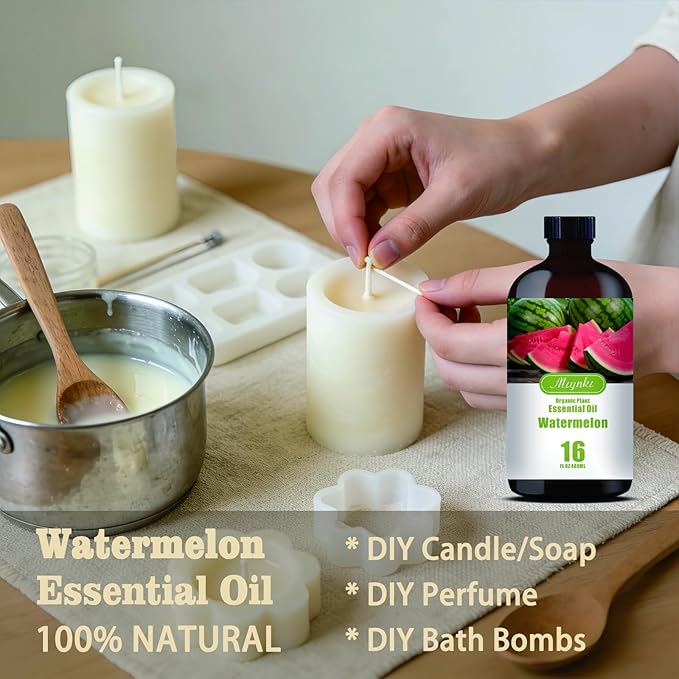 Watermelon Essential Oil – MLYNKL Watermelon Oils 16.33 fl oz for Diffusers, Humidifiers, Massage, DIY Candles, Soap, Cleaning, Home, Yoga, Office, Gifts - 490 ml