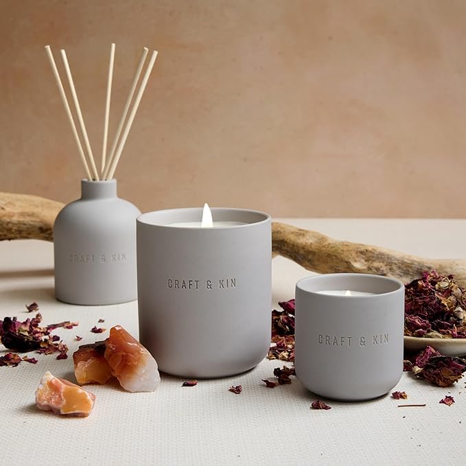 Craft & Kin Reed Diffuser for Home & Bathroom – Rose & Oud Holiday Reed Diffuser Set with Fragrance Sticks, Long-Lasting Alcohol-Free Scent, Earthenware Collection, 6.7oz