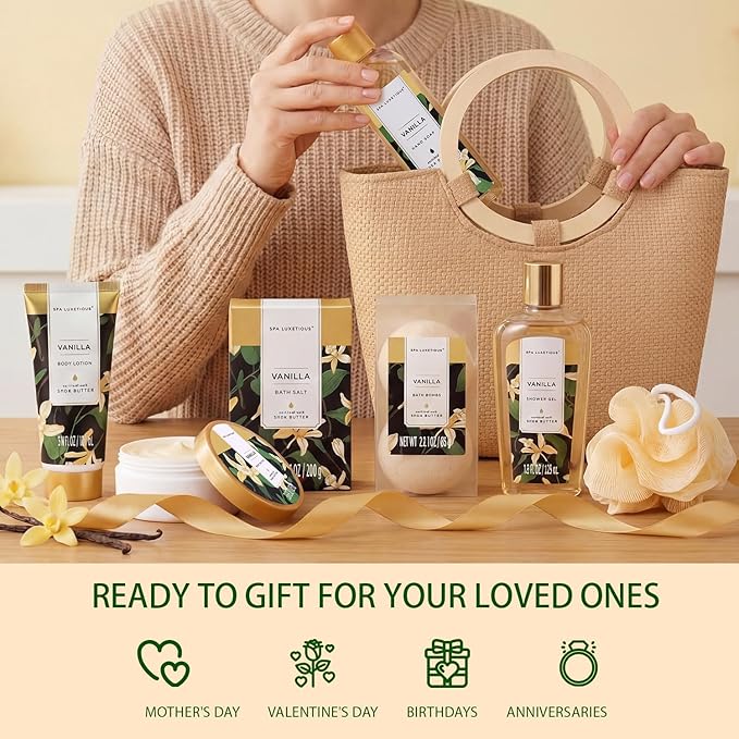 spa luxetique Bath Sets for Women Gift - 10PCS Vanilla Scent Spa Kit, Spa Gift Baskets for Her Birthday, Mother's Day Gifts for Women, Mother, Wife, Girlfriends