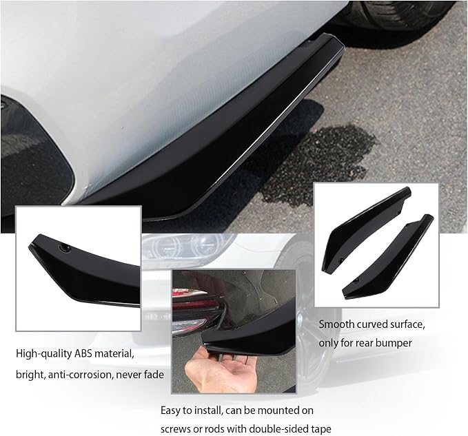 Augeny 2 PCS Rear Bumper Canard Diffuser, Anti-Crash Bumper Lip Body Kit, Universal Rear Installed at The Bottom for Lip Diffuser Splitter Canard Protector (Glossy)