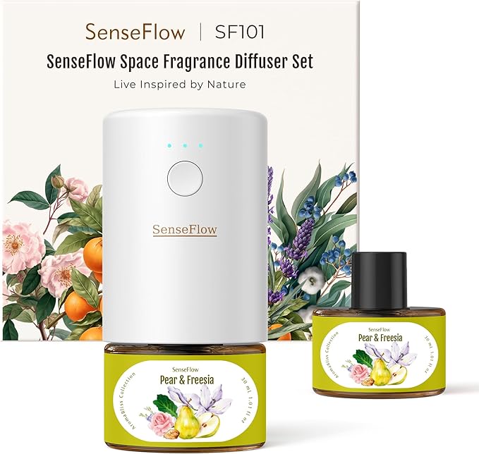 SF101 Pro Plug In Air Freshener, Waterless Essential Oil Diffuser, Non-Toxic Aroma Diffuser, Adjustable 120-Day Natural Scent Mist, Covers 1000 Sq Ft- Free 30ml Pear & Freesia
