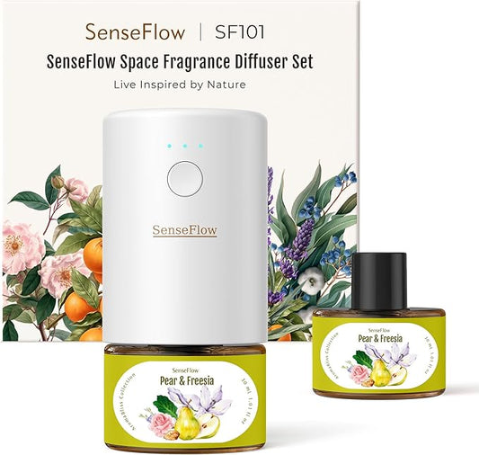 SF101 Pro Plug In Air Freshener, Waterless Essential Oil Diffuser, Non-Toxic Aroma Diffuser, Adjustable 120-Day Natural Scent Mist, Covers 1000 Sq Ft- Free 30ml Pear & Freesia