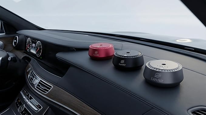 LuvAir Smart waterless car Aroma Diffuser Set, Adjustable Ultra Sonic-Mist Technology, Rechargeable, 100% Natural Fragrance, Aromatherapy Oil Scent Included (Red, Bloom Flux)