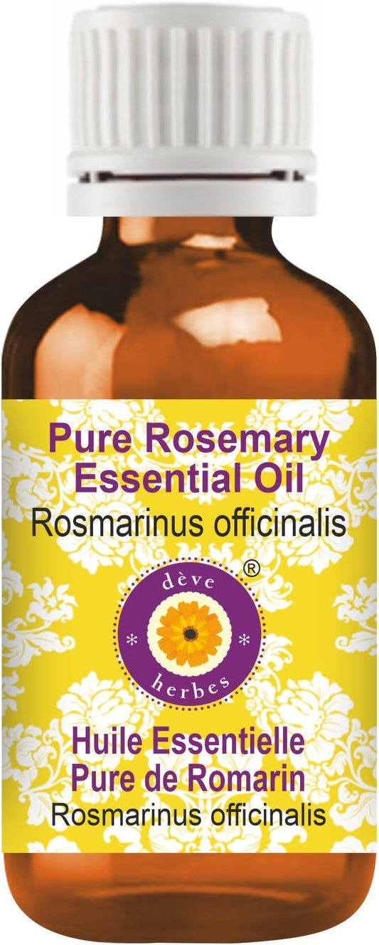 dève herbes Rosemary Essential Oil (Rosmarinus officinalis) Pure | Non-Sticky | Non-Greasy | Lightweight | Men & Women | All Skin Types | Steam Distilled 30ml (1 oz)
