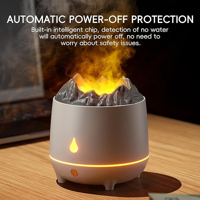 YALEDI Volcano Flame Diffuser, Aromatherapy Essential Oil Diffuser, 400ml Ultrasonic Cool Mist Humidifier for Bedroom,Office,Home,Yoga, Timer & Auto Shut-Off, Colorful Ambient Night Light (Black)