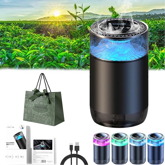 Spray Car Viewing Aromatherapy Diffuser, Long-Lasting Car Air Freshener Diffuser, Auto On/Off Intelligent Diffuser for Car, with 4 Adjustable Lights 3 Mist Level for Home Car (White Tea)