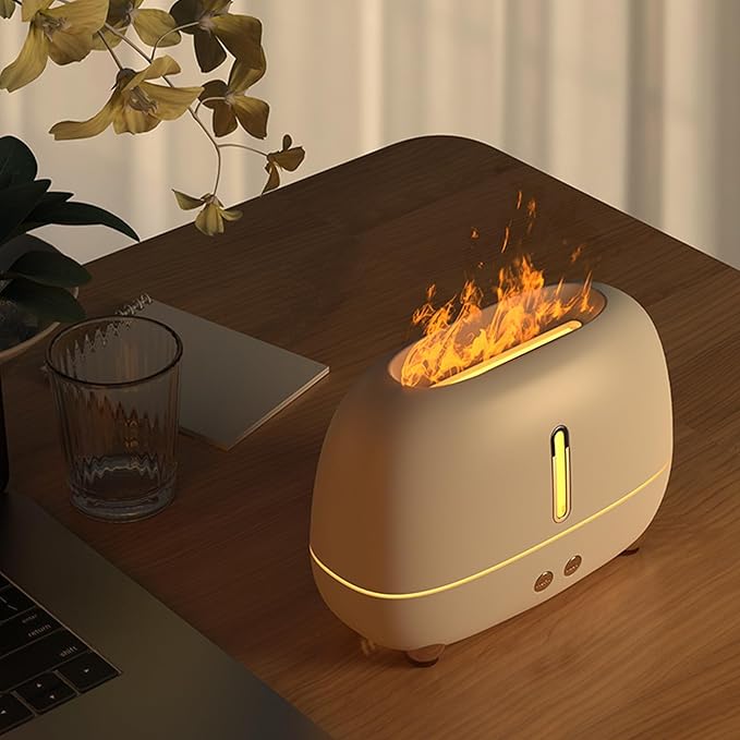 Flame Essential Oil Diffuser, 250ml Ultrasonic Aromatherapy Diffuser, Atomizer Humidifier with 7-Color LED Flame Night Light, Automatic Shutdown, Silent, for Home/Yoga/Office Use, Gifts (Black)