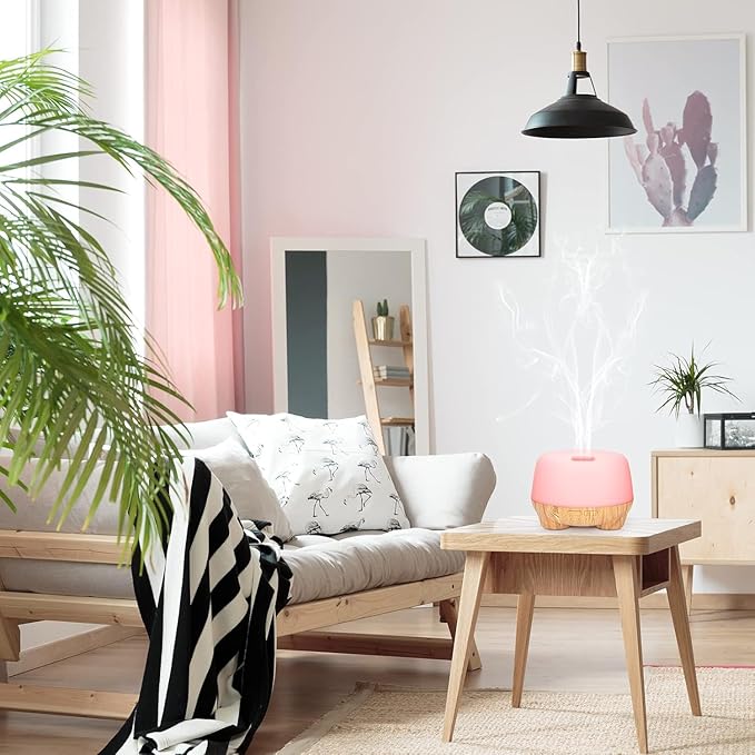 Magic Mist Essential Oil Diffuser 500ml – Ultrasonic Aromatherapy Diffuser with Remote Control, Timer, Auto Shut-Off, Quiet Operation for Home Office Bedroom (Yellow Wood Grain)