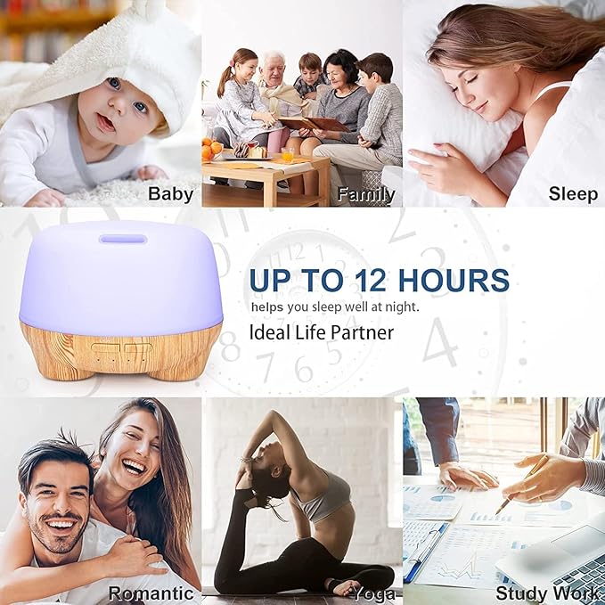 Magic Mist Essential Oil Diffuser 500ml – Ultrasonic Aromatherapy Diffuser with Remote Control, Timer, Auto Shut-Off, Quiet Operation for Home Office Bedroom (Yellow Wood Grain)