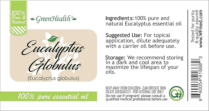 2 Bottles – GreenHealth Eucalyptus Essential Oil – 16 fl oz Each (32 fl oz Total) – 100% Pure & Uncut – Bulk Aromatherapy Oil in Aluminum Bottles – for Diffuser, Cleaning, DIY, Home Fragrance