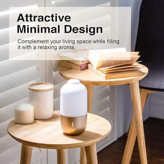 Diffuser for Essential Oils - Ultrasonic Aroma Diffuser with 2 in 1 100ml and 500ml Dual Capacity, Matte Gold