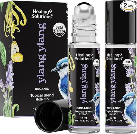 Healing Solutions (2 Pack) USDA Certified Organic Ylang Ylang Perfume Roll-On - Ylang Ylang Essential Oil Roller for Skin & Sleep