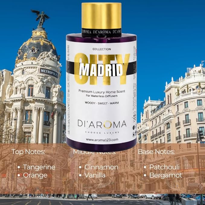 Di'Aroma Aroma Oil Blend 120ml – Premium Diffuser Oil for Home, Waterless & Essential Oil Diffusers, Long Lasting Home Fragrance, City Collection, Made in USA (120ml, Madrid)