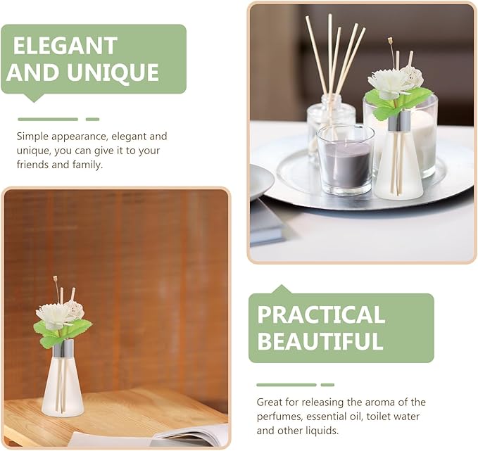Abaodam Glass Reed Diffuser Bottle Set with Dried Flower Sticks, Ocean Scent Aroma Supplies, 3pcs Decorative Aromatherapy Vase for Bathroom and Home Fragrance