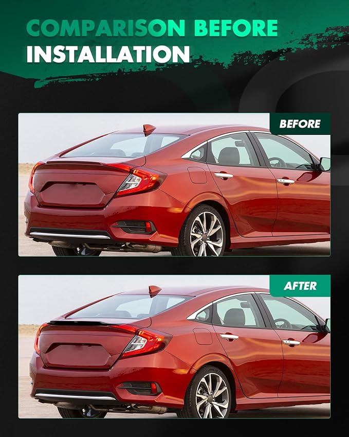SCITOO Glossy Black Stickers Spoiler Wing Body Kit Compatible with 2016-2021 for Honda Civic Rear Trunk Spoiler Wing Splitter Chin Exterior Diffuser