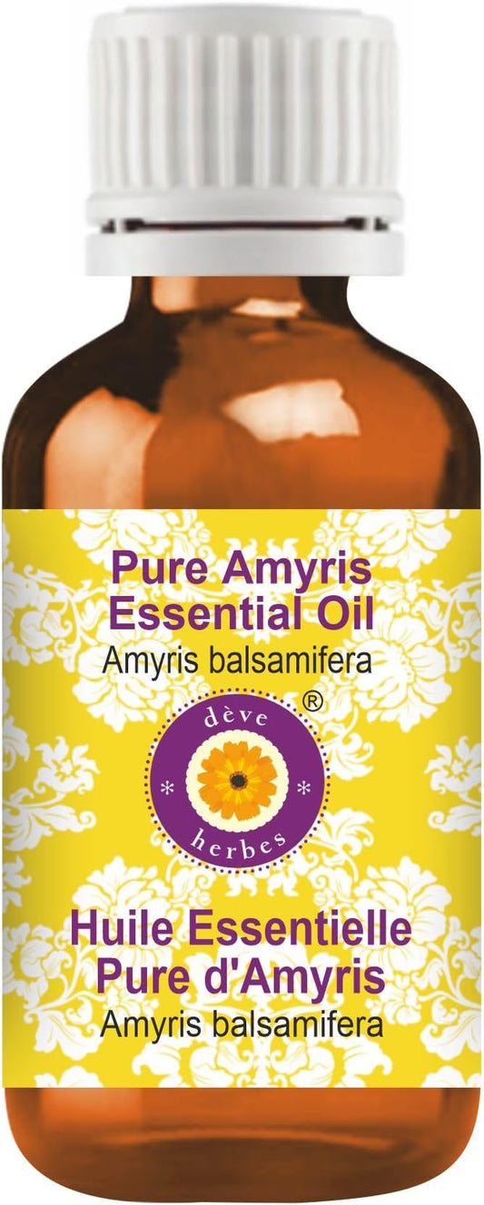 Deve Herbes Pure Amyris Essential Oil (Amyris balsamifera) Steam Distilled 100ml (3.38 oz)