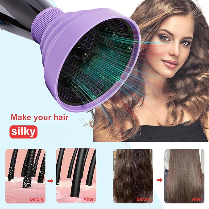 WAJIAYON Universal Collapsible Hair Dryer Diffuser Attachment-Foldable Portable Travel and Easy Storage Fit Most Hair Dryers with Nozzle Diameter D-1.575Inch to 1.968 Inch (4-5cm)- Violet