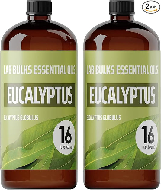Lab Bulks Essential Oil Eucalyptus Essential Oil (2 Pack) for Diffusers, Home Care, Candles, Aromatherapy, 16 oz Bulk Bottle, Eucalyptus Oil Spray