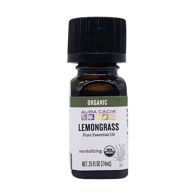 Aura Cacia Organic Lemongrass Essential Oil, GC/MS Tested for Purity, 7.4ml, 0.25 Fl Oz