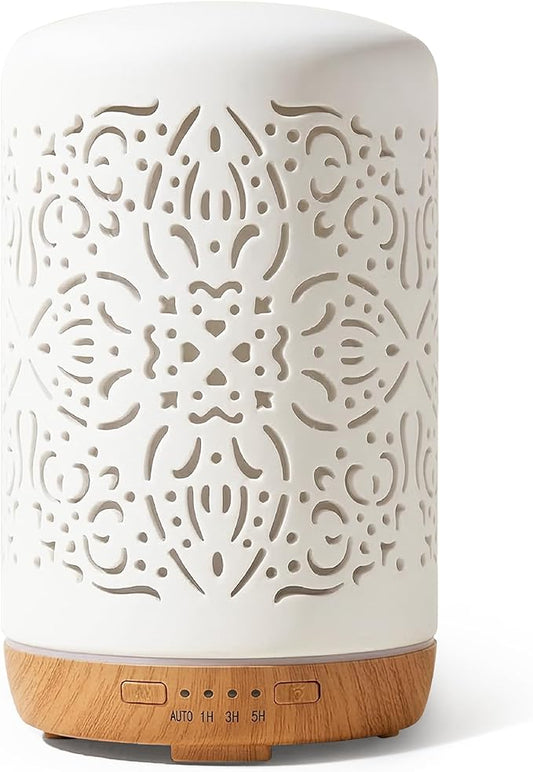 Earnest Living Essential Oil Diffuser White Ceramic Diffuser 250 ml Timers Night Lights and Auto Off Function Home Office Humidifier Aromatherapy Diffusers for Essential Oils
