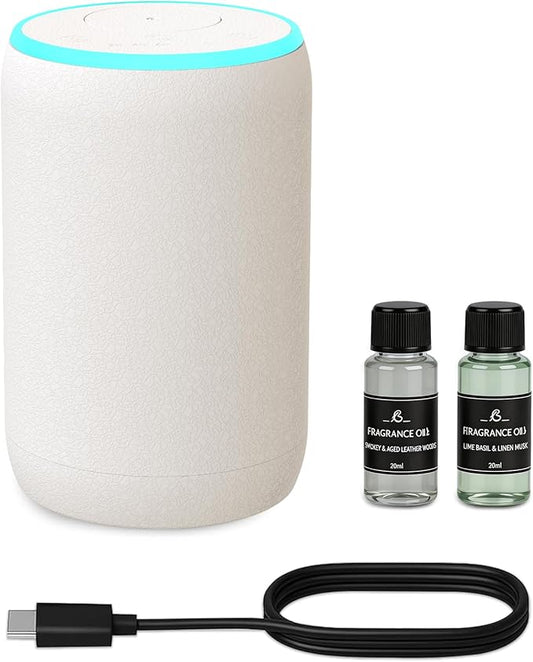 Portable Waterless Essential Oil Diffuser Starter Kit with 7 Lights for Home Car and Office, Compact Scent Diffusers Includes 2 x 20mL Hotel Scent Oils, A Gift Idea for Parents and Friends