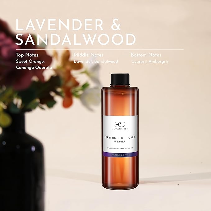 Diffuser Oil Luxury Essential Oils for Diffuser Refill & Air Freshener,Long-Lasting Natural Home Fragrance and Hotel Scent for Diffusers - 8.45 Fl.oz(250ml), Lavender & Sandalwood