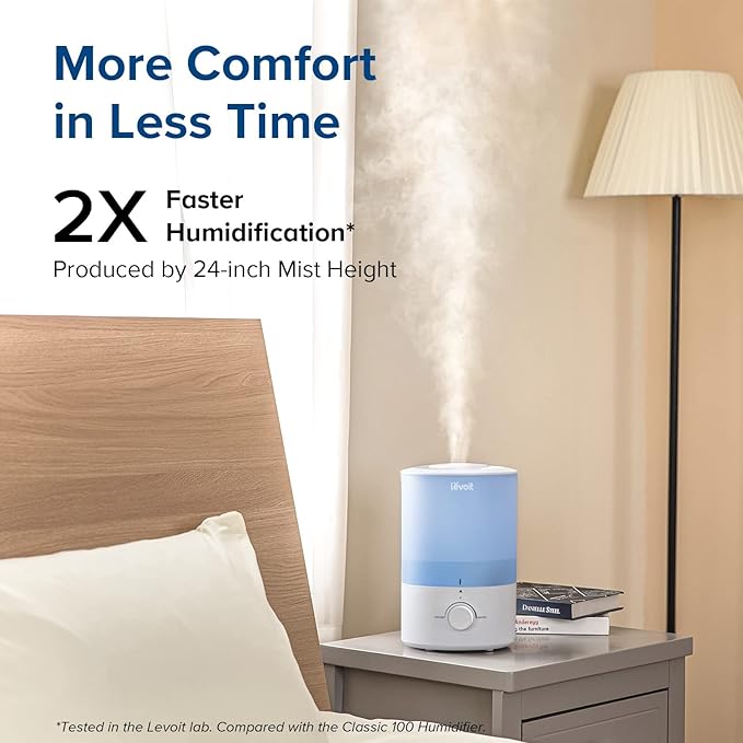 LEVOIT Air Purifiers for Home Bedroom, Smart WiFi, Auto Mode, Covers Up to 1095 Ft² ft & Dual 150 Humidifiers for Bedroom Large Room, 3L Cool Mist Top Fill Essential Oil Diffuser