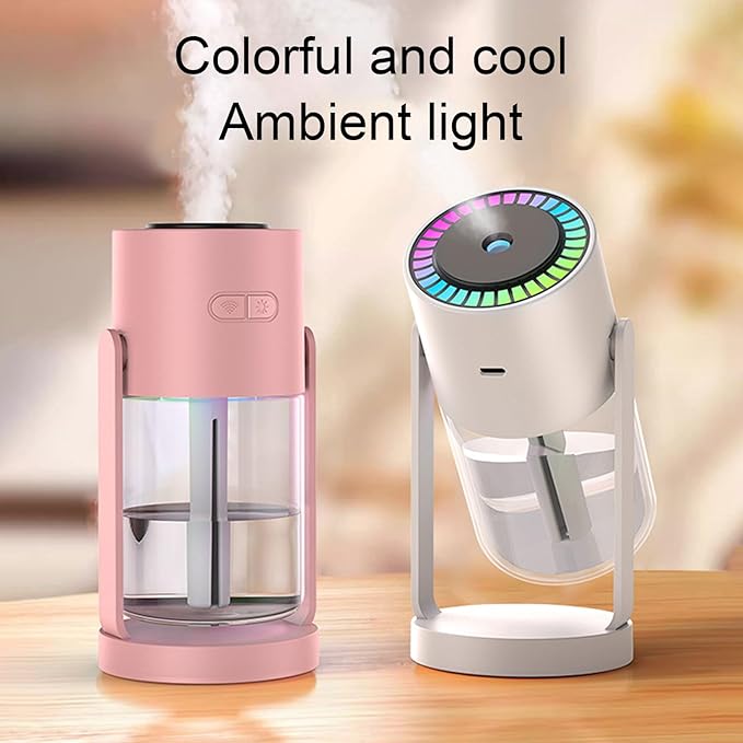 Small Cool Mist Humidifiers Low Noise with Night Light, Mini Desk Humidifier Shaking Head, Portable Humidifiers for Travel Car Office Home Indoor Bedroom, White Pink (Pinkish)
