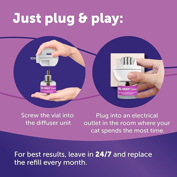 FELIWAY® Classic 3 x 30 Day Cat Calming Refills for Pheromone Diffuser, 3 x 48ml Value Pack - Helps Reduce Common Signs of Stress in Cats & Kittens, Enhanced Calming