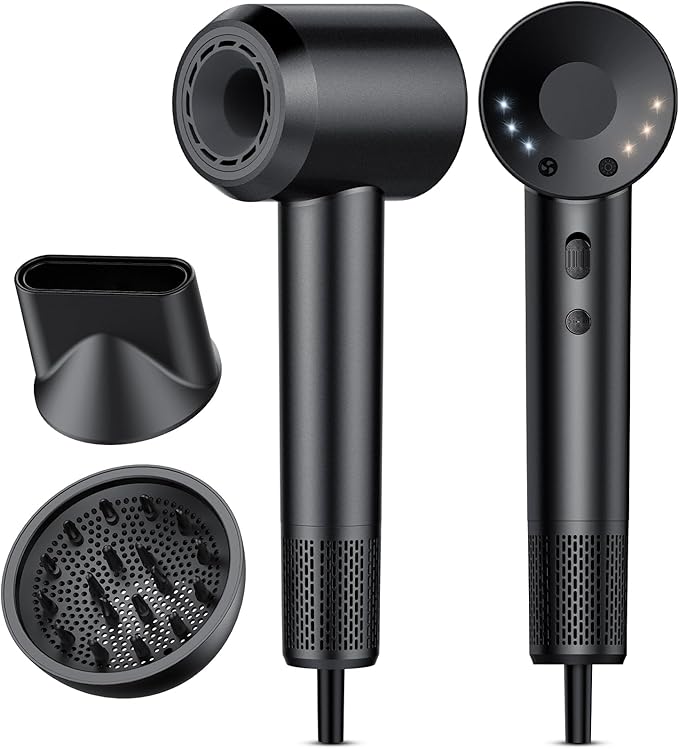 aowoka Ionic Hair Dryer, 160000 RPM Professional High Speed Blow Dryer 500 Million Negative Ions & Heat-Control & Low Noise Hairdryer for Faster Drying, No Heat Damage, Travel with Diffuser（Black）