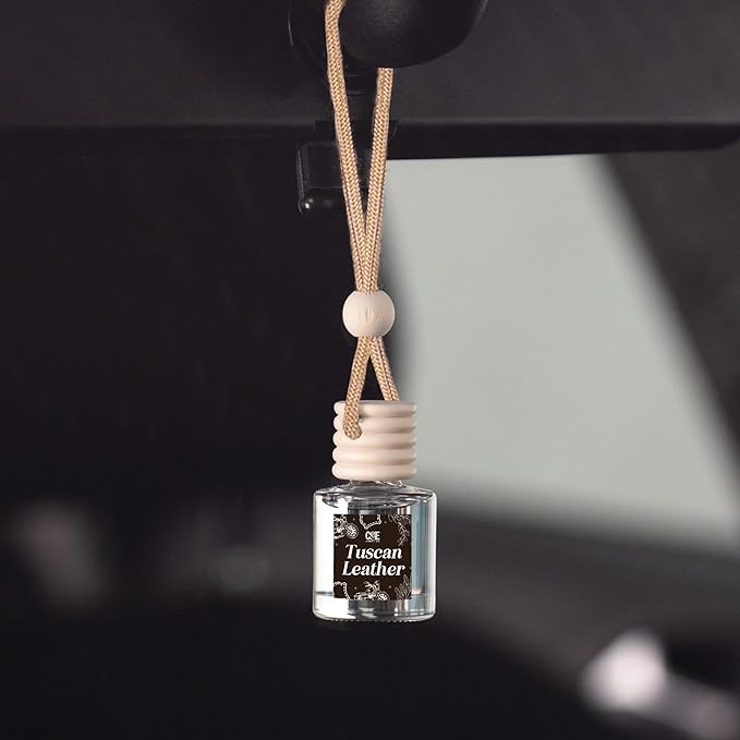 C&E Craft Co Hanging Car Air Freshener Diffuser 2 Pack, Long Lasting Fragrance Oil Car Freshener, Glass Bottle Auto Air Freshener, Made in USA (Tuscan Leather)