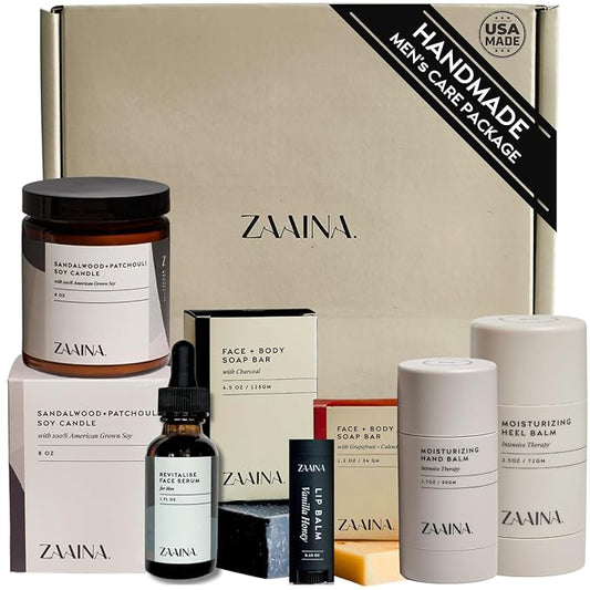 ZAAINA Men’s Care Package - Relaxation Spa Gift Set, Luxury Natural Handmade Grooming Kit for Husband Dad Friend, Father's Day Gifts for Men, Birthday Gifts for Him