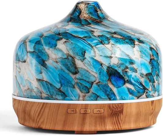 Porseme 500ml Essential Oil Diffuser Glass Color Changing Aroma Air Diffusers Aromatherapy Ultrasonic Cool Mist Humidifier 15-21 Running Hours Waterless Auto-Off for Sleeping Yoga Office (Light Blue)