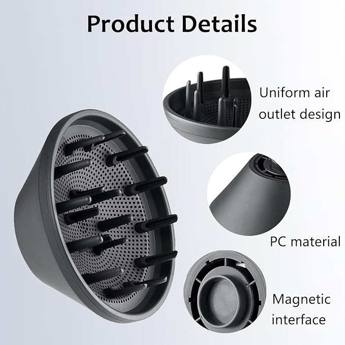 Diffusion Nozzle for Laifen Swift LF03 Series SE Series Hair Dryer, 360° Rotating Magnetic Diffuser Nozzle Fluffy Smooth Anti-fly Attachment