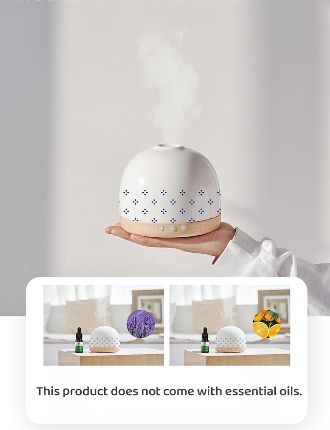 Luxurious Essential Ceramic Diffuser Round Aroma Diffuser 300ml Night Light Captivating Exquisite Blue and White Porcelain Patterned Elegance Nano Water Mist Humidifier