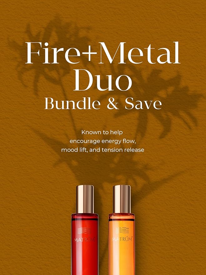 Essential Oil Roll-On Ritual Duo for Vital Energy & Fresh Clarity, Botanical Aromatherapy Gift Set with Fire and Metal Blends, 2 x 15ml