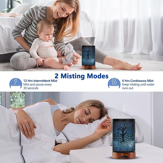 EQUSUPRO Essential Oil Diffuser Electric Cool Mist Aroma Diffuser150ml with Intermittent Mode, Auto Shut-Off Protection, 7 Colors Changing LED Light for Home Office Decor & Gift (Life Tree)