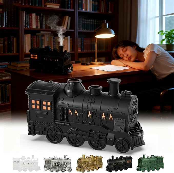 2026 New Train Diffuser, 300ml Train Essential Oil Diffuser – Aromatherapy Humidifier with Dual-Color LED Light, Ultrasonic Cool Mist, Quiet Auto Shut-Off Steam for Home & Office (Black, Basic)