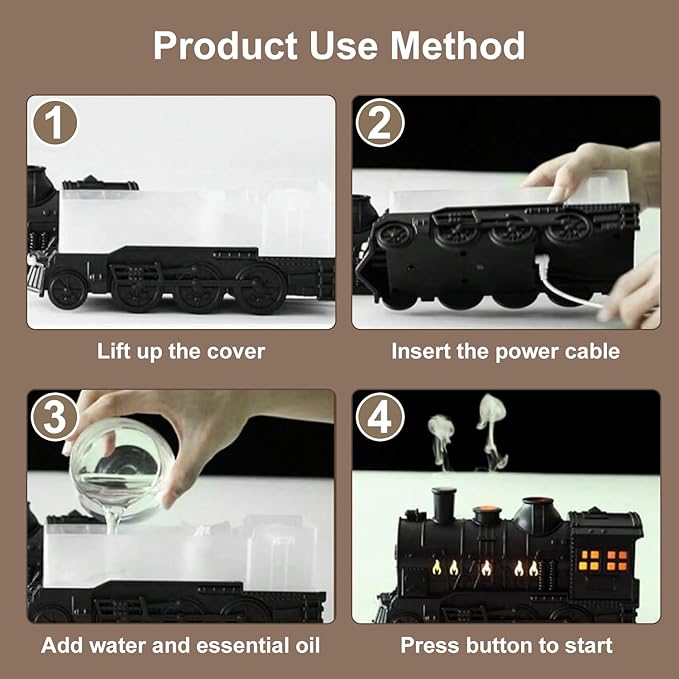 Essential Oil Diffuser 300ML Train Cool Mist Humidifier Quiet Aromatherapy Diffuser with Night Light for Bedroom Desk Auto Shut-Off