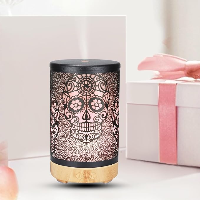Skull Aromatherapy Diffuser, 100ML Essential Oil Diffuser Cool Mist Humidifier, with Remote Control Waterless Auto Off, for Bedroom, Office, Living Room (Wooden)
