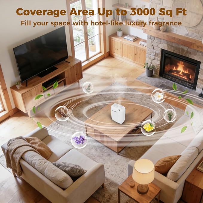 Waterless Essential Oil Diffuser for Home & Office, Cold Air Diffuser for Large Home, 3000 Sq Ft Coverage, Wall-Mounted, Smart APP Control, Pet & Kid Friendly, 13.5 Fl Oz Large Capacity