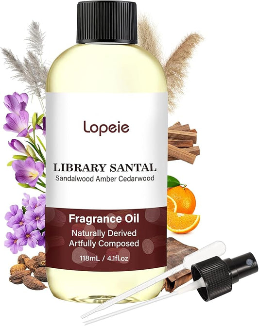 Lopeie Sandalwood Fragrance Oil – Essential Oil for Diffuser, Air Freshener & Room Spray, Long-Lasting with Notes of Sandalwood, Amber, Warm Cozy Scent for Ultrasonic & Waterless Diffusers, 4.1 Fl Oz