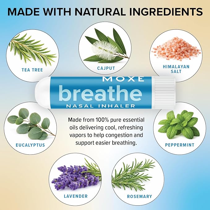 MOXE Breathe | Himalayan Salt Inhaler | Help Clear Congestion, Boost Focus and Improve Breathing | Natural Aromatherapy | Peppermint, Lavender and Tee Tree Essential Oil (1 Pack)…