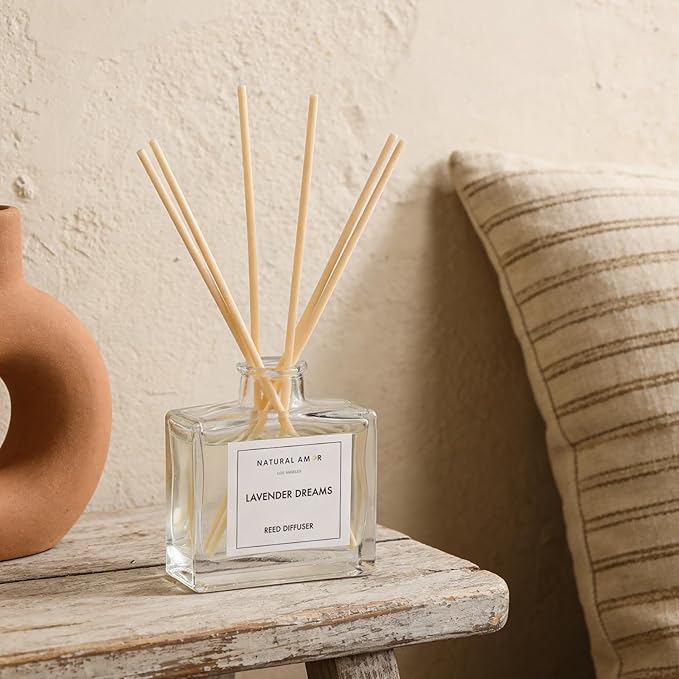 Natural Amor Lavender Reed Diffuser Set, 3.38 fl oz Scented Diffuser with Sticks Home Fragrance Reed Diffuser for Bathroom Shelf Bedroom Living Room