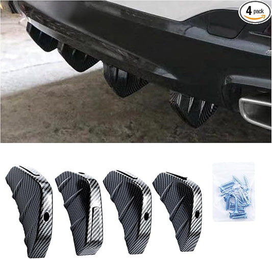 Augeny 4PCS Car Rear Lower Bumper Wing Lip Diffuser, Anti-Crash Auto Shark Fin Spoiler Protector with Mounting Screws, Universal Rear Bumper Lip Diffuser Kit for Car SUV Truck (Carbon Fiber)